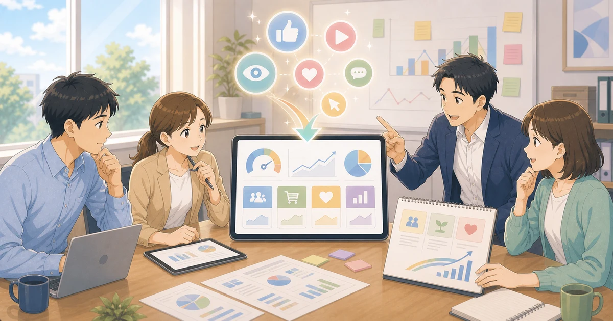 KPIを設定するときに陥りやすい落とし穴を表すソフトアニメ風のビジネスイラスト