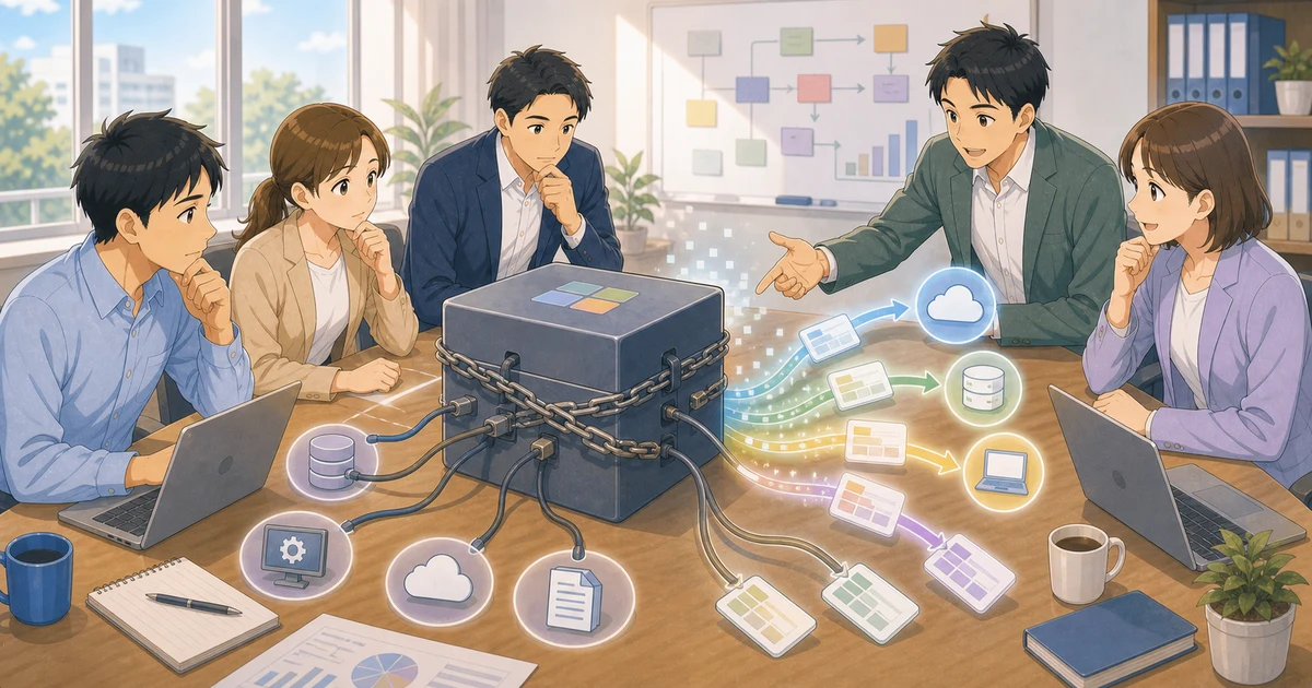 ベンダーロックインが経営リスクになる理由を表すソフトアニメ風のビジネスイラスト